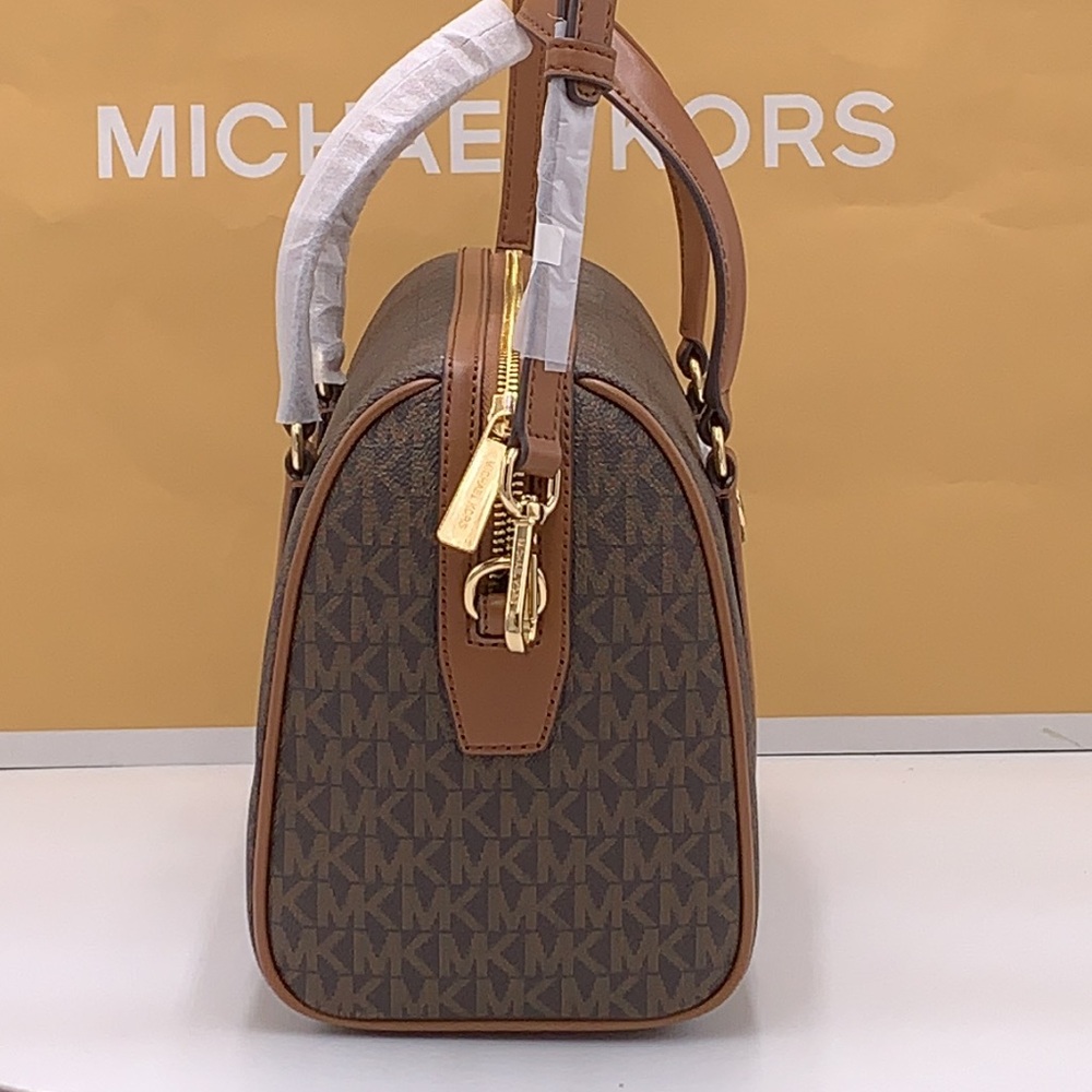MICHAEL KORS JST TRAVEL MEDIUM DUFFLE SATCHEL SHOULDER CROSSBODY BAG MK BROWN - Picture 7 of 16